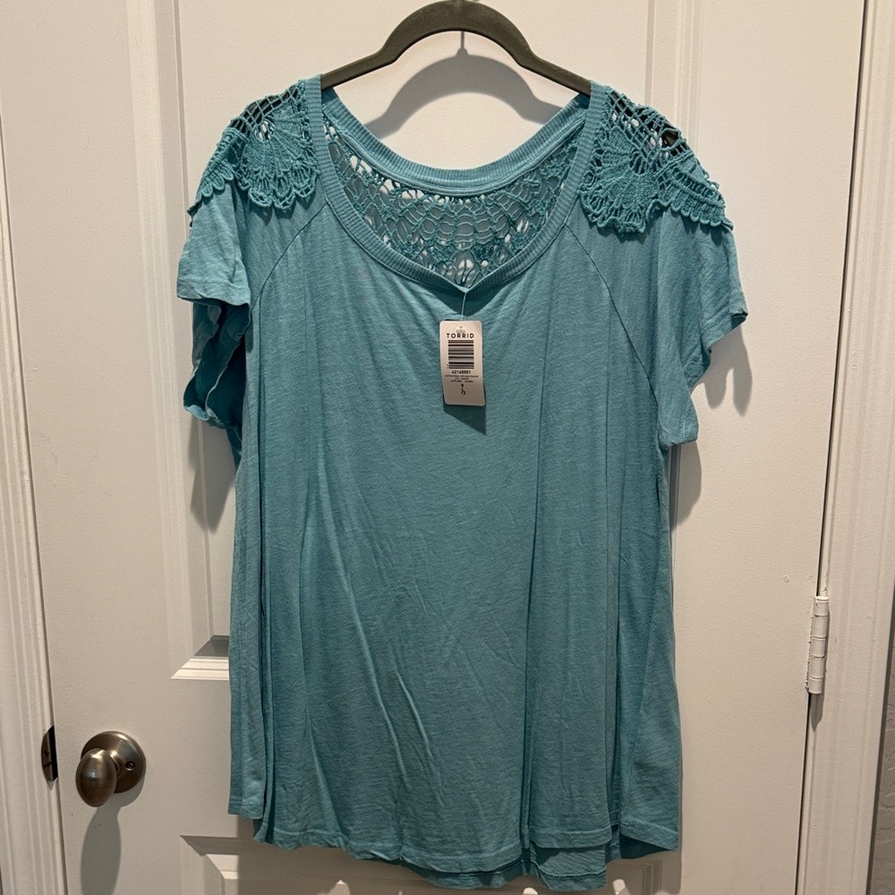Torrid Blue Crochet Shoulder Blouse